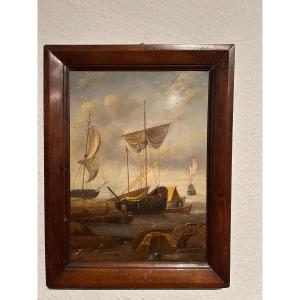 Old Master Painting With Ships At Sea, Oil On Copper, 17th/18th Century
