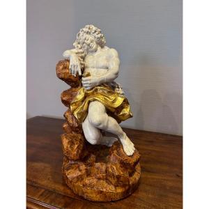 Hand-carved Wooden Sculpture Depicting Bacchus, 19th Century