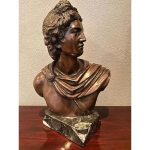 A Bronze Bust Of Alexander The Great On A Black Marble Base