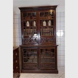 English Two-door Walnut Bookcase, Victorian Period