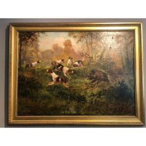 Oil Painting " Wild Boar Hunting"