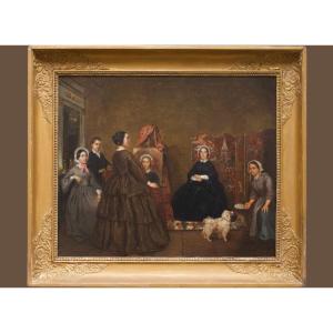 Rare 19th Century Workshop Scene Of A Woman Painter