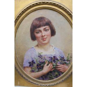 Portrait Young Girl 1900 Signed Théophile Louis Deyrolle