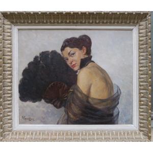 Portrait Of Woman Years 40-50 Signed Victor Guerrier