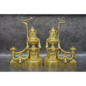 Pair Of Andiron Bronze Snake Decor