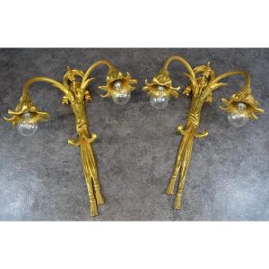 Very Large Pair Of Gilt Bronze Sconces