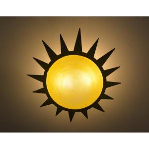 Art Deco Iron And Glass Paste Ceiling Chandelier In The Shape Of A Sun