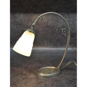 Art Deco Bronze Lamp Angel Decor And Muller Glass Paste