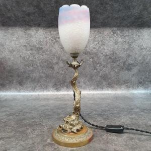 Triton Lamp In Bronze And Tulip Muller Frer Lunéville