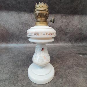 Mary Gregory White Opaline Oil Lamp