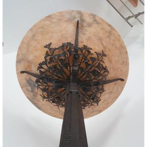 Art Deco Ginkgo Leaf Floor Lamp Wrought Iron And Alabaster