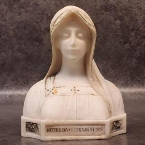 Marble Bust Of Our Lady Of Lourdes Signed Fagioli