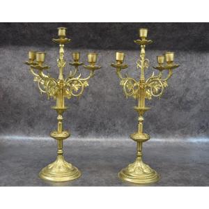 Pair Of Religious Bronze Candelabra