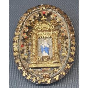 Reliquary Paperolle St Gral - St Thérèse - Voile De La Sté Thérèse XVIII ème