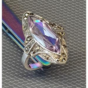 Marquise Amethyst Art Deco Silver Ring