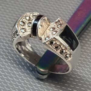 Silver Onyx Black Art Deco Ring