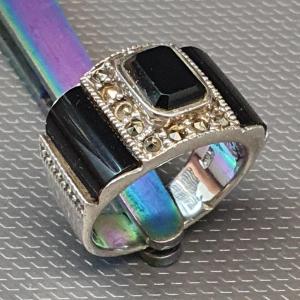 Large Art Deco Black Onyx Silver Ring