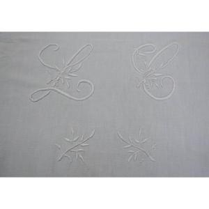 Drap En Lin 2 Personnes Brodé Monogramme L C
