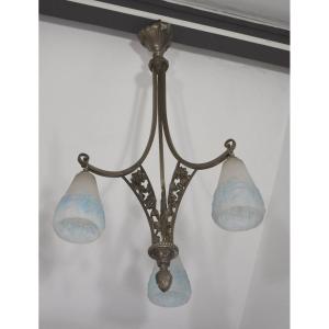 Art Deco Muller Frer Chandelier In Silver Bronze