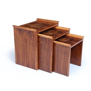 Set Of English Walnut Art Deco Nesting Tables, Circa 1930