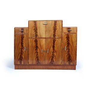 English Art Deco Cocktail Buffet In Walnut, Circa 1930