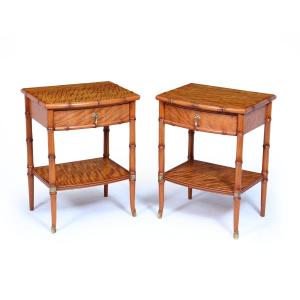 Pair Of Faux Bamboo Satin Birch Bedside Tables
