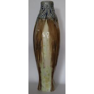 Large Art Nouveau Glazed Stoneware Vase Signed Mougin, Nancy