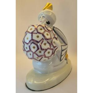 "kneeling Fakir", Polychrome Glazed Porcelain Nightlight, Limoges