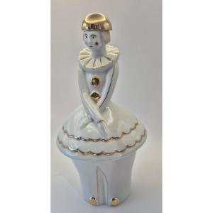 French Art Deco School, "columbine Bottle", White And Gold Glazed Porcelain