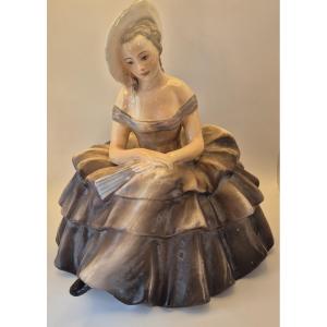 Gugliemo Pugi (1850-1915), "elegant Man In A Ruffled Dress", Fine Glazed Earthenware