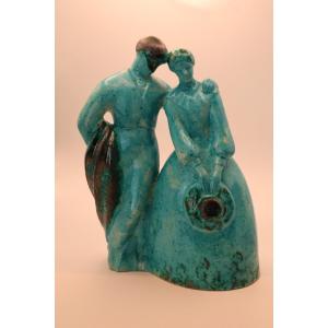 Edouard Cazaux Embracing Couple Turquoise Glazed Ceramic Edition Model For Evolution Box