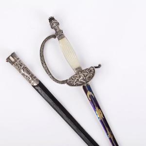 A French Mounted Fine Silver Sword With A Gilt Blade Belonged To The Baron