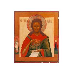 A Finely Painted Russian Icon Of Saint John The Baptist With Saints