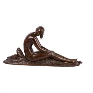 Bronze Figure. "nude Woman With Doves"