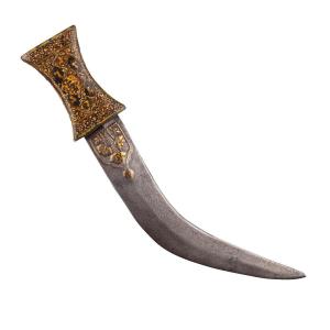 Qadjar Khanjar A Persian Khanjar, With Painted Wooden Handle And Curved Blade