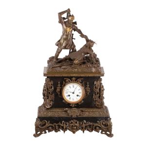 Antique Mantel Clock With “battle” Scene