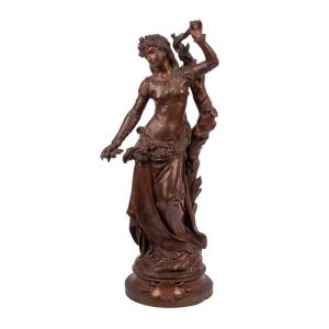 An Antique Bronze Sculpture With Brown Patina “the Spring” By A Gaudel (xix Century)
