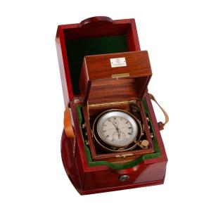Vintage Marine Chronometer Gub Glashütte No. 8938 | German Nautical Brass Clock In Wood Box