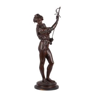 émile Picault Bronze Fencer Sculpture | Signed 72cm Allegorical Art, 1863-1915