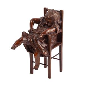 Juan Clara Ayats – Girl In A High Chair, Bronze Sculpture, Signed