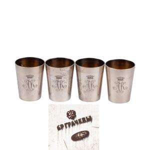 Set Of Four Russian Silver Shot Glasses, Grachev Brothers, Late 19th–early 20th Century