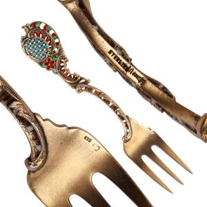 Silver-gilt And Cloisonné Enamel Lemon Fork, Early 20th Century
