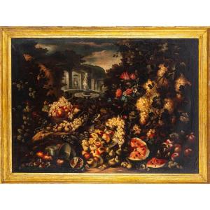Abraham Brueghel (1631 - 1690) Attribution - "triumph Of Flowers And Fruits In The Open Air"