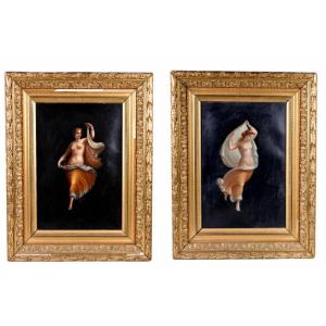 Important Pair Of Paintings From The Italian School "night And Day", 19th Century