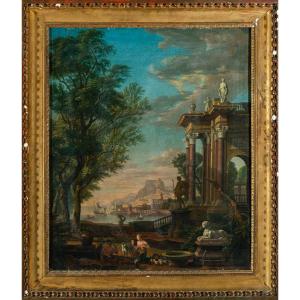 18th Century French School, After Moucheron "landscape At La Fontaine"