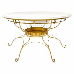 French Round Table With White Marble Top, 20th Century,