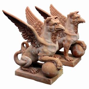 Large Terracotta Griffins, 20th Century