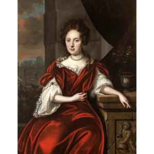 Reinier De La Haye (1640-1695) - Portrait Of A Lady In Front Of A Park, Signed