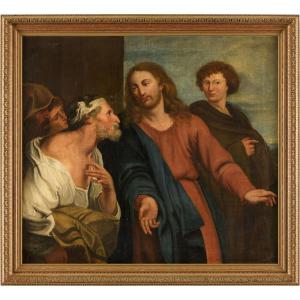Italian School "christ In The Temple" From The 17th Century.