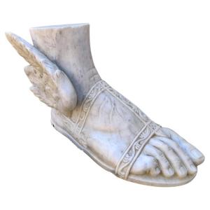 19th Century Masterpiece Of The Feet Of "mercury" In Carrara Marble